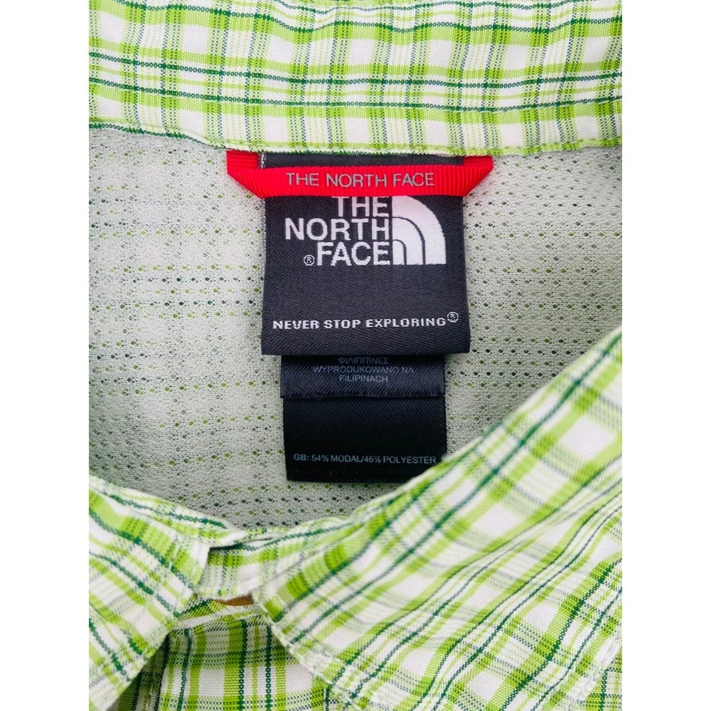 The North Face Mens Green Plaid Short‎ Sleeve Button Down Hiking Shirt Size L